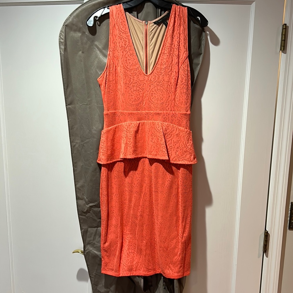 BCBG MAXAZRIA peplum coral dress